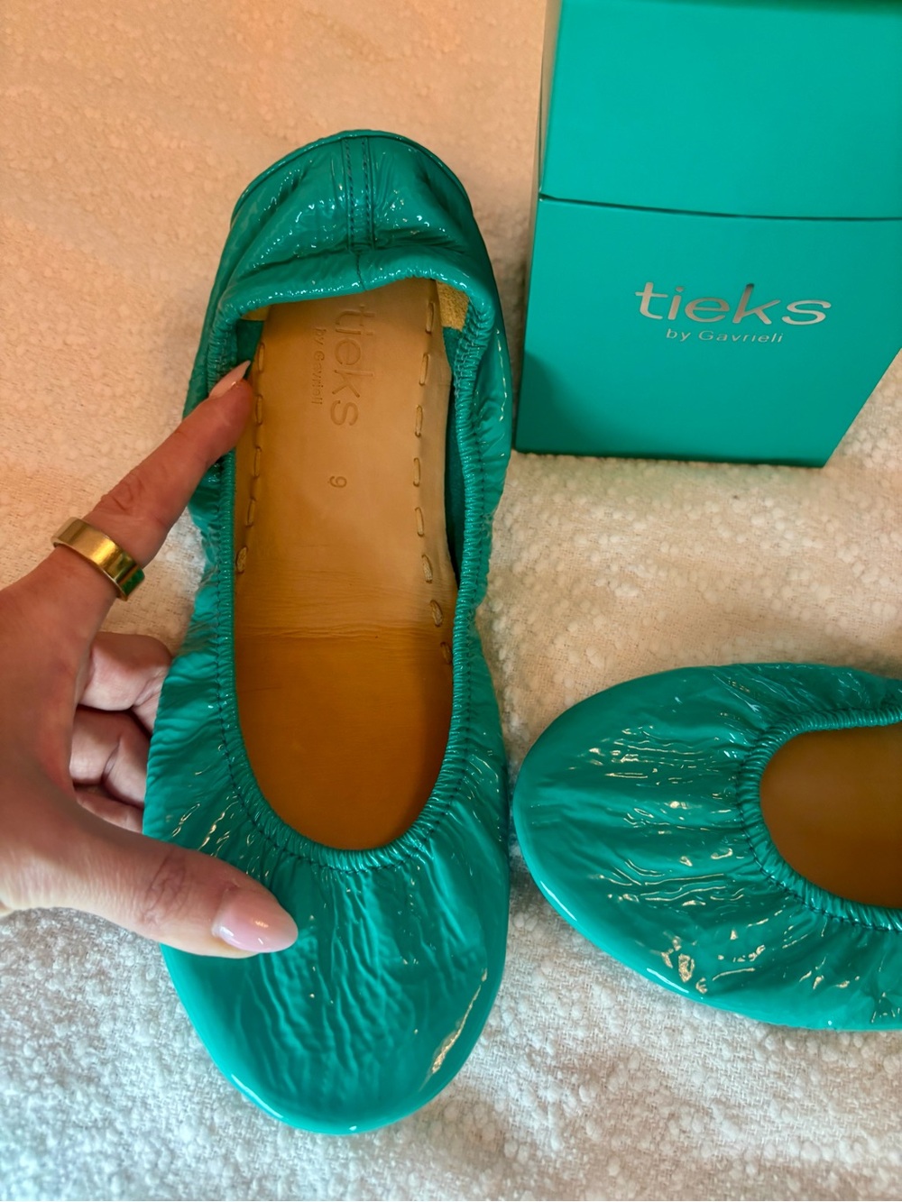 Tieks Teal Patent Leather Ballet Flats - Women's - Picture 2 of 6